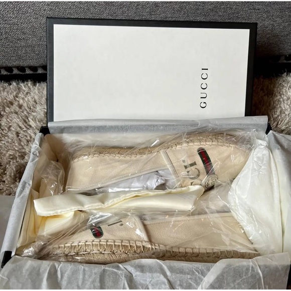 New Gucci canvas logo print canvas espadrilles flats - Picture 5 of 9